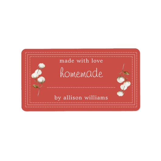 Rustisch Homemade Label Katoen Sprig Red (Voorkant)
