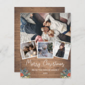 Rustisch hout 4-foto winterbessen feestdagenkaart (Voorkant / Achterkant)