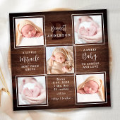 Rustisch hout 5 Foto Collage New Baby Stats Birth Aankondiging
