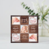 Rustisch hout 5 Photo Collage New Baby Stats Showe Bedankkaart (Staand voorkant)