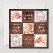 Rustisch hout 5 Photo Collage New Baby Stats Showe Bedankkaart (Voorkant)