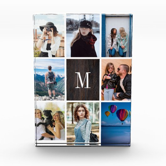 Rustisch hout 8 Fotocollage Monogram fotoblok (Voorkant)