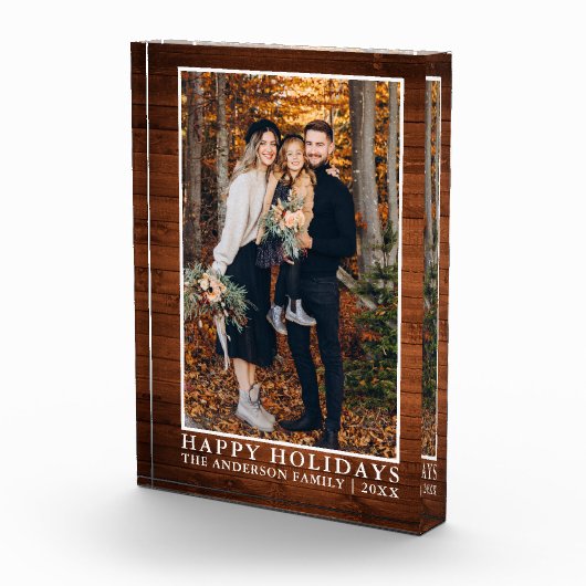 Rustisch hout afdrukken Prettige feestdagen fotobl Fotoblokken (Rechts)