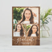 Rustisch hout afstuderen script 4 foto's afstudere kaart (Staand voorkant)