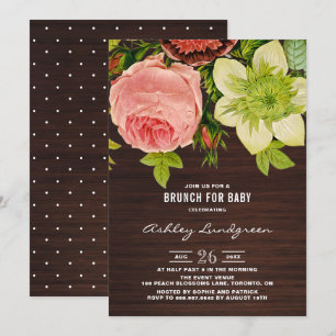   Rustisch hout Baby shower Brunch Kaart
