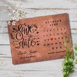 Rustisch hout Bespaar de Datum Rood hart kalender Kaart<br><div class="desc">Deze boho slaat de datumkaart op met een kalender en een rood liefdeshart dat uw speciale datum benadrukt op een rustige houtachtergrond. Ontworpen door deze notme© ***OM HET HART NAAR UW SPECIALE DATUM TE BEWEGEN, KIJK NAAR HET RECHT VAN HET AFBEELDING VAN HET PRODUCT WAAR HET ZEGT "DE SJABLOON PERSONALISEREN"....</div>