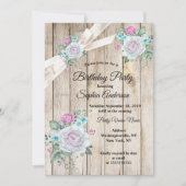 Rustisch hout Blauwgroen Blauw Floral roze Birthda Kaart (Voorkant)