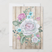 Rustisch hout Blauwgroen Blauw Floral roze Birthda Kaart (Achterkant)