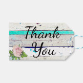 Rustisch hout Blauwgroen, wit en roze roze dank je Cadeaulabel (Voorkant (Horizontaal))