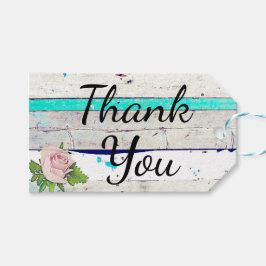 Rustisch hout Blauwgroen, wit en roze roze dank je Cadeaulabel