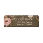 Rustisch hout Blush Roze Waterverf Roos Gold Flora Etiket (Voorkant)