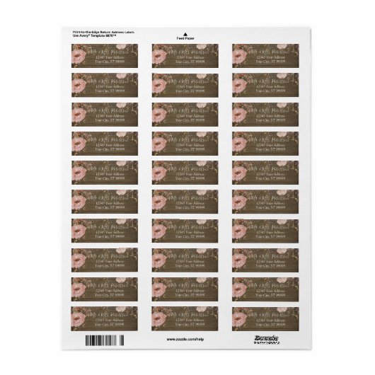 Rustisch hout Blush Roze Waterverf Roos Gold Flora Etiket (Full Sheet)