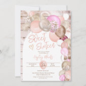 Rustisch hout Boho glitter ballonnen roze Sweet 16 Kaart (Voorkant)