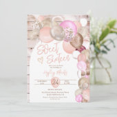 Rustisch hout Boho glitter ballonnen roze Sweet 16 Kaart (Staand voorkant)