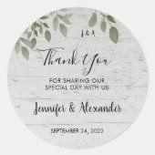 Rustisch hout botanisch monogram Dank je bruiloft Ronde Sticker (Voorkant)