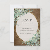 Rustisch hout Botanische Gold Geometric Wedding RSVP Kaartje (Voorkant)