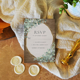 Rustisch hout Botanische Gold Geometric Wedding RSVP Kaartje