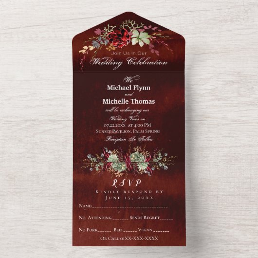 Rustisch hout bruin huwelijk in één uitnodiging (Binnen)