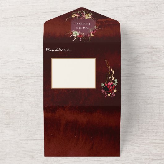 Rustisch hout bruin huwelijk in één uitnodiging (Buitenkant)