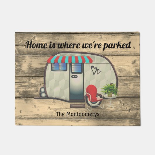 Rustisch hout  Camper Red-stoel Aangepast D Deurmat (Voorkant)