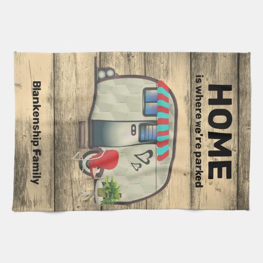 Rustisch hout  Camper Red-stoel Aangepast Theedoek (Horizontaal)