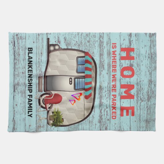 Rustisch hout  Camper Red-stoel Aangepast Theedoek (Horizontaal)