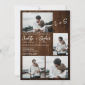 Rustisch hout casual initialen 5 foto's bruiloft kaart (Voorkant)