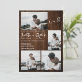 Rustisch hout casual initialen 5 foto's bruiloft kaart (Staand voorkant)