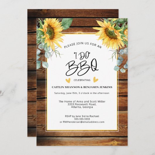 Rustisch hout dat ik doe BBQ Sunflower Vrijgezelle Kaart (Voorkant / Achterkant)