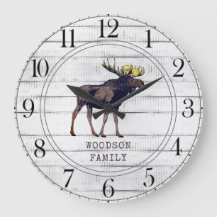 Rustisch hout dat Moose Family Name Large Clock ge Grote Klok