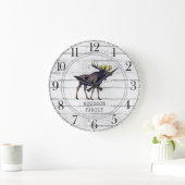 Rustisch hout dat Moose Family Name Large Clock ge Grote Klok (Huis)