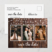 Rustisch hout Drie Fotolichten sparen de Datum Briefkaart (Voorkant / Achterkant)