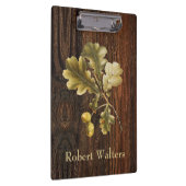 Rustisch hout, eikenbladeren, eikenhouten zuren, n klembord (Rechts)