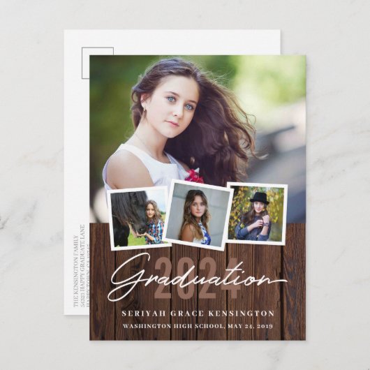 Rustisch hout elk jaar Afstuderen 4 Foto Briefkaart (Voorkant / Achterkant)