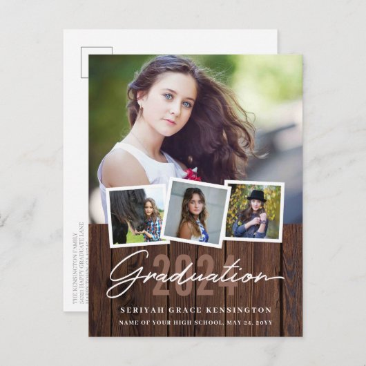 Rustisch hout elk jaar Afstuderen 4 Foto Briefkaart (Voorkant / Achterkant)