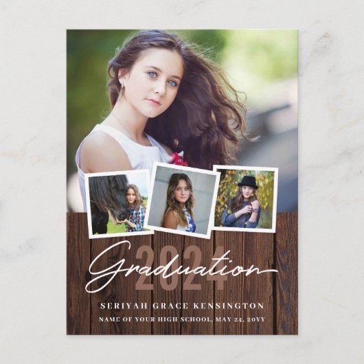 Rustisch hout elk jaar Afstuderen 4 Foto Briefkaart (Voorkant)