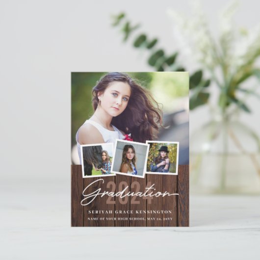 Rustisch hout elk jaar Afstuderen 4 Foto Briefkaart (Staand voorkant)