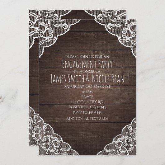 Rustisch hout en eenvoudige elastische uitnodiging (Voorkant / Achterkant)