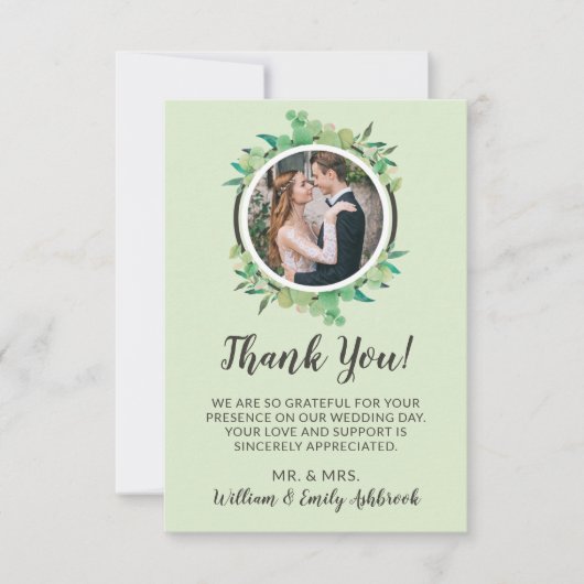 Rustisch hout en Eucalyptus Leaf Botanical Wedding Bedankkaart (Voorkant)