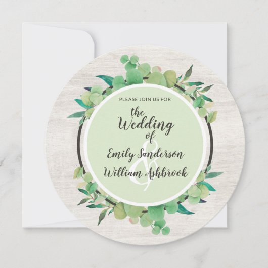 Rustisch hout en Eucalyptus Leaf Botanical Wedding Kaart (Voorkant)