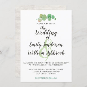 Rustisch hout en Eucalyptus Leaf Botanical Wedding Kaart