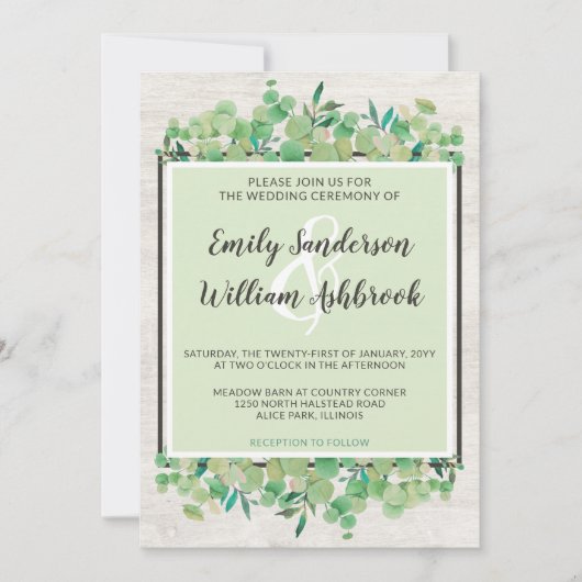 Rustisch hout en Eucalyptus Leaf Botanical Wedding Kaart (Voorkant)
