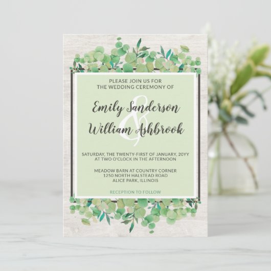 Rustisch hout en Eucalyptus Leaf Botanical Wedding Kaart (Staand voorkant)