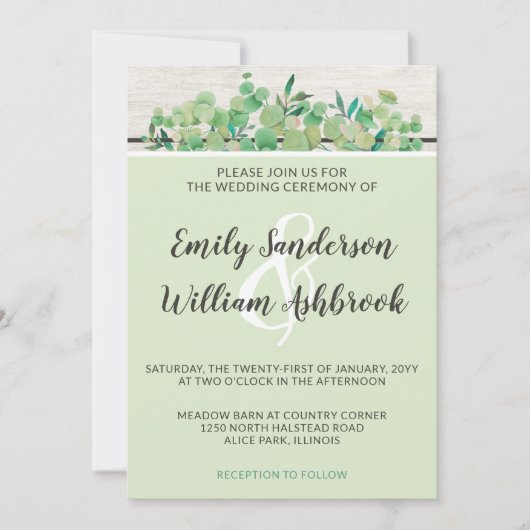 Rustisch hout en Eucalyptus Leaf Botanical Wedding Kaart (Voorkant)