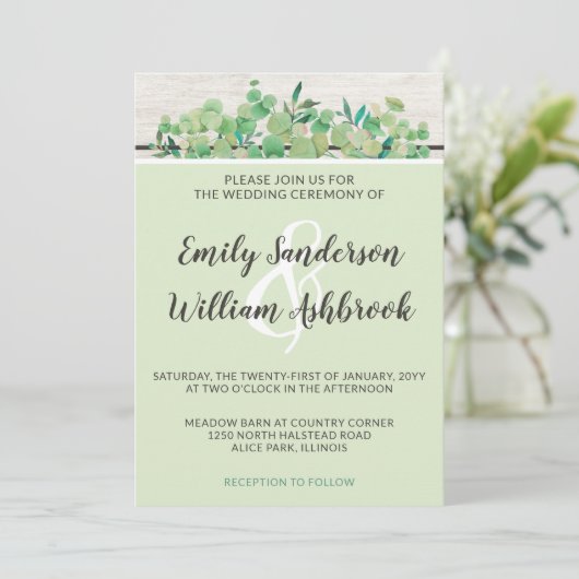 Rustisch hout en Eucalyptus Leaf Botanical Wedding Kaart (Staand voorkant)
