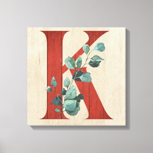 Rustisch hout en Eucalyptus Letter K Canvas afdruk (Voorkant)