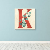 Rustisch hout en Eucalyptus Letter K Canvas afdruk (Insitu (Houten vloer))