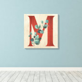 Rustisch hout en Eucalyptus Letter M Canvas afdruk (Insitu (Houten vloer))