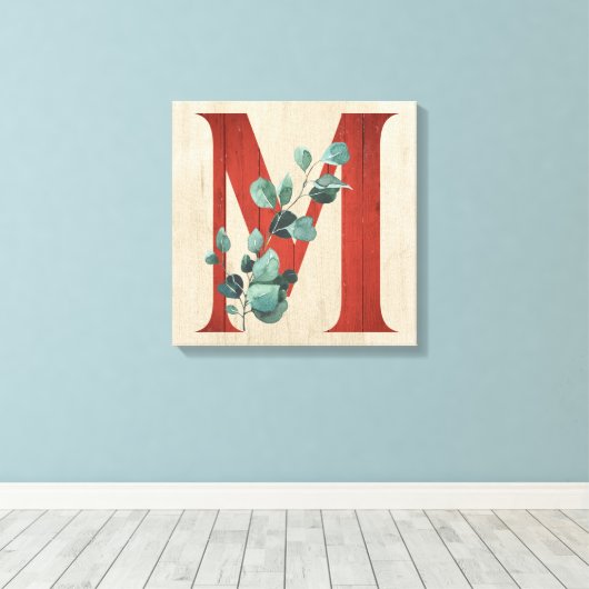Rustisch hout en Eucalyptus Letter M Canvas afdruk (Insitu (Houten vloer))