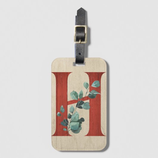 Rustisch hout en eucalyptusletter H Bagagelabel (Voorkant (verticaal))